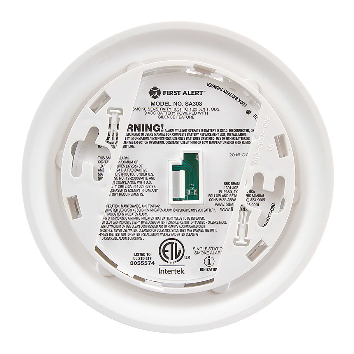 1039792 Battery-Operated Ionization Smoke Alarm, 2 Pack - Back