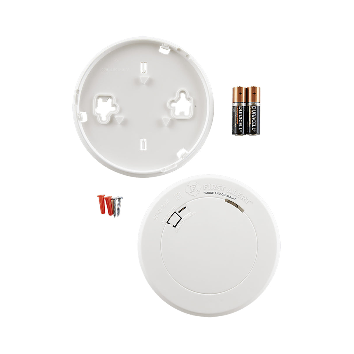 Smoke and CO Alarm with mounting plate, battery, anchors and screws