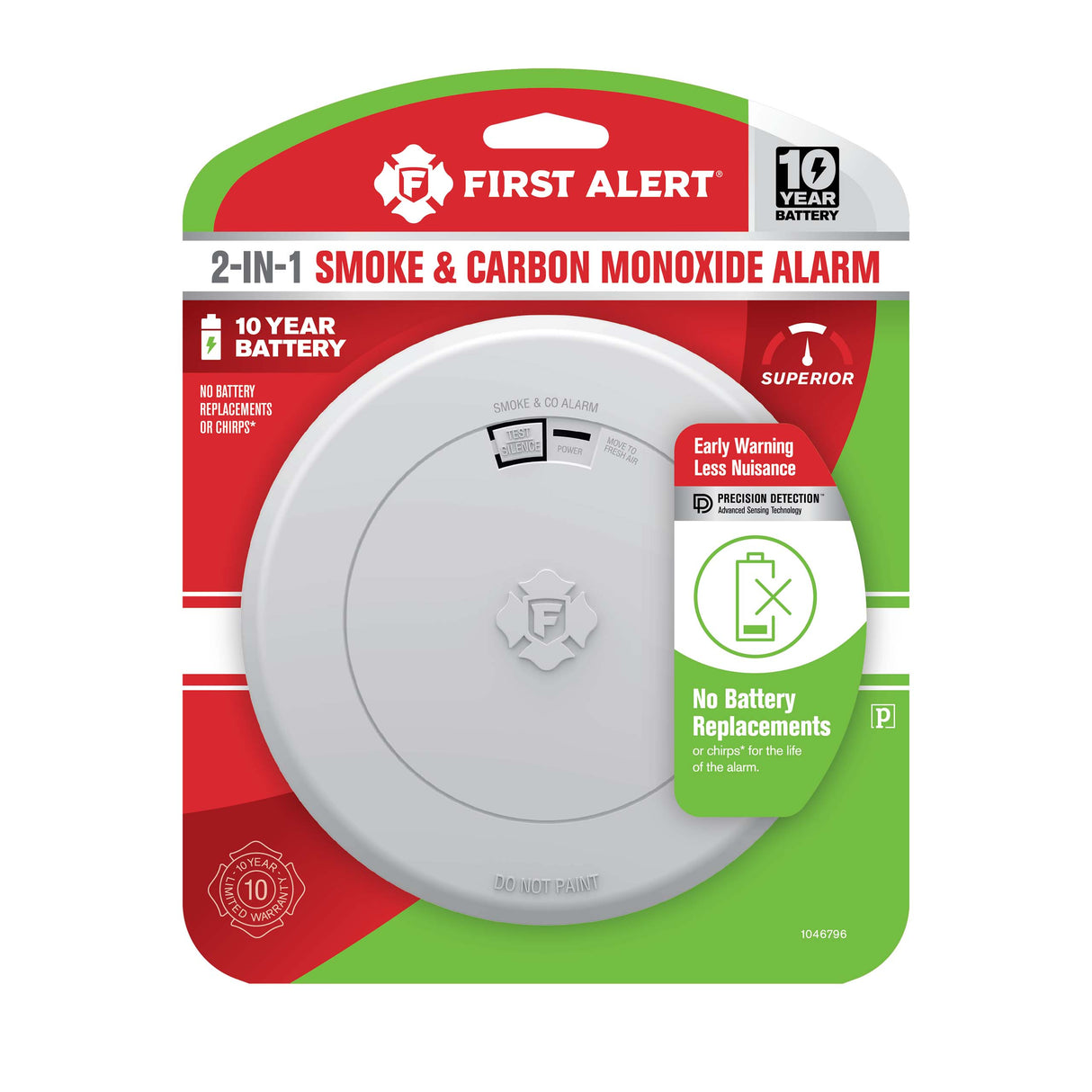 10-Year Battery 2-in-1 Smoke and CO Alarm with Slim Profile Design