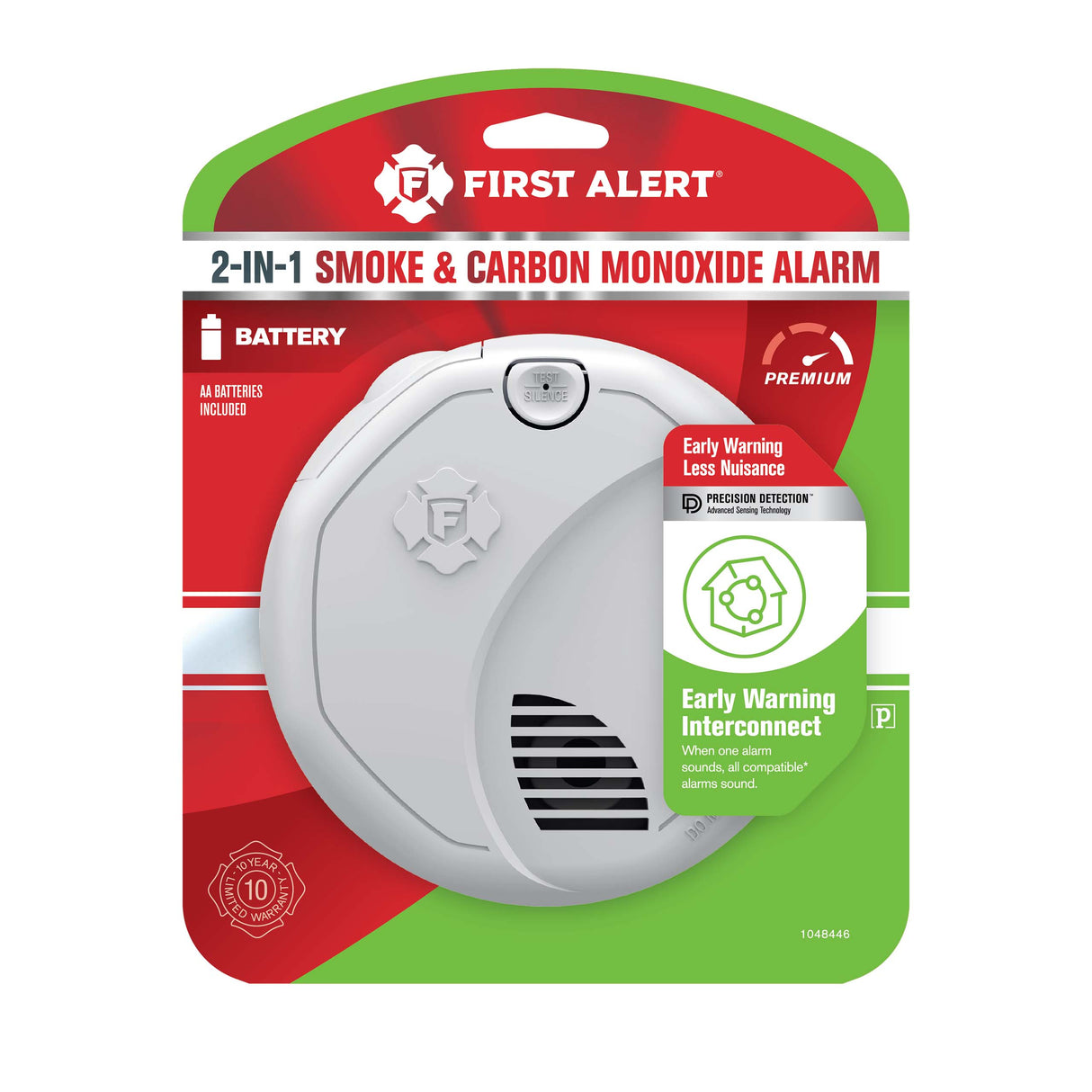Smoke and CO Alarm front view in package 1 pack