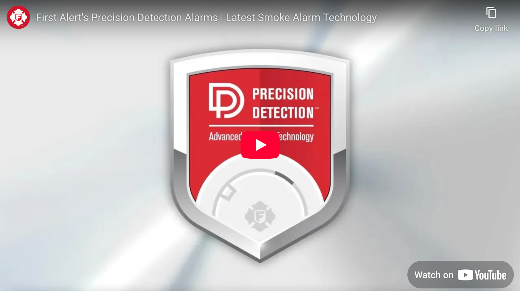 Title slide for First Alert's YouTube video showing their smoke alarm tech